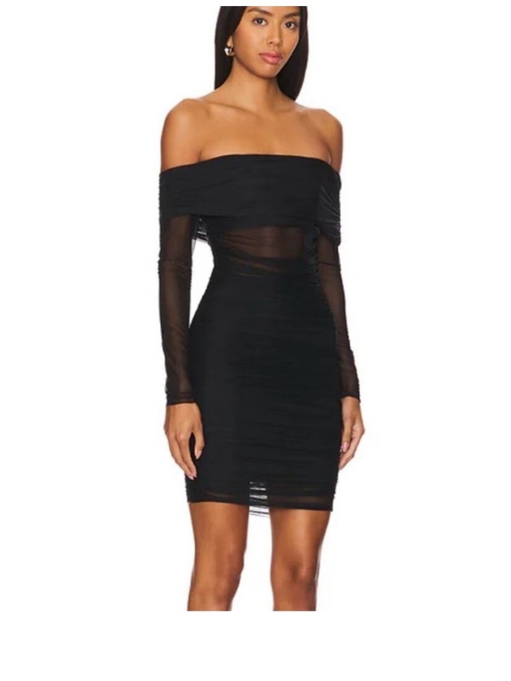 Alice + Olivia Black Off-Shoulder Sheer Mesh Mini Dress size 8 NWT